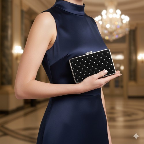 Evening Bag - Quilted w/ Studs - Black  - BG-1135AS-BK